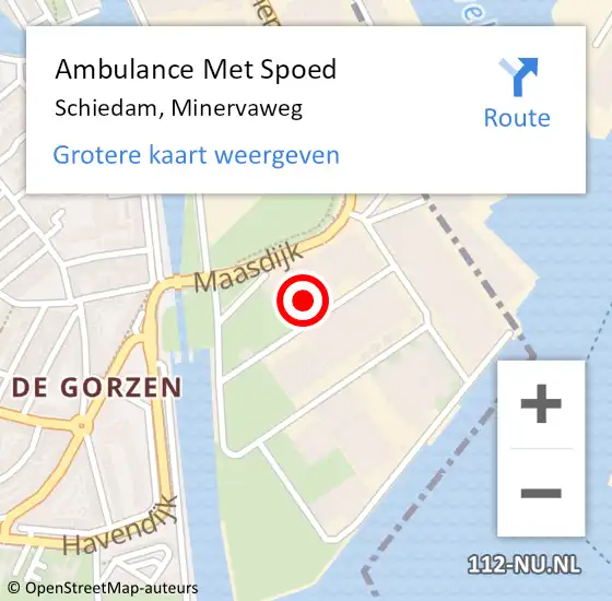 Locatie op kaart van de 112 melding: Ambulance Met Spoed Naar Schiedam, Minervaweg op 3 oktober 2024 14:36