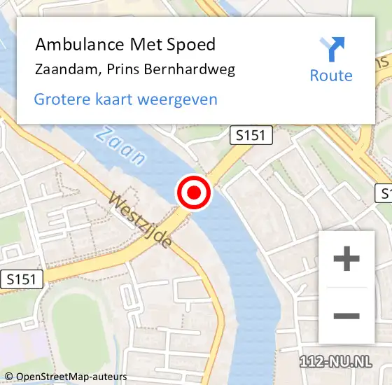 Locatie op kaart van de 112 melding: Ambulance Met Spoed Naar Zaandam, Prins Bernhardweg op 3 oktober 2024 14:52