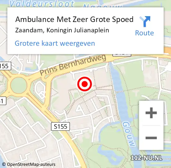 Locatie op kaart van de 112 melding: Ambulance Met Zeer Grote Spoed Naar Zaandam, Koningin Julianaplein op 3 oktober 2024 14:53