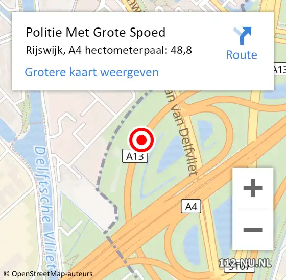 Locatie op kaart van de 112 melding: Politie Met Grote Spoed Naar Rijswijk, A4 hectometerpaal: 48,8 op 3 oktober 2024 15:03