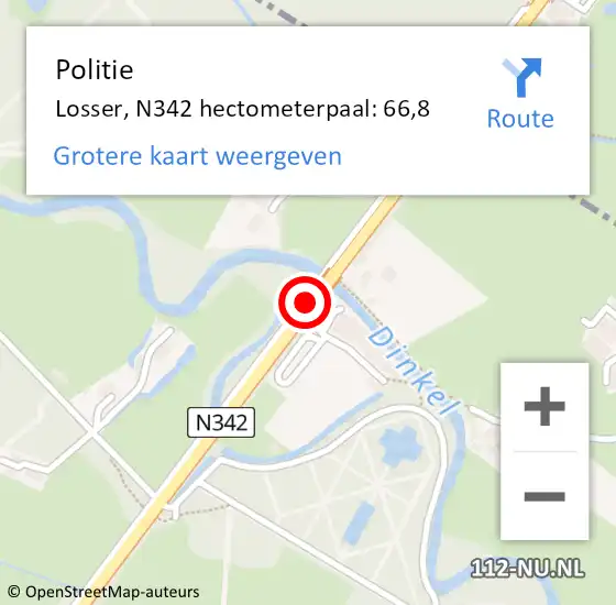 Locatie op kaart van de 112 melding: Politie Losser, N342 hectometerpaal: 66,8 op 3 oktober 2024 15:18