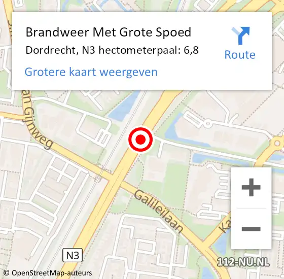 Locatie op kaart van de 112 melding: Brandweer Met Grote Spoed Naar Dordrecht, N3 hectometerpaal: 6,8 op 3 oktober 2024 15:24