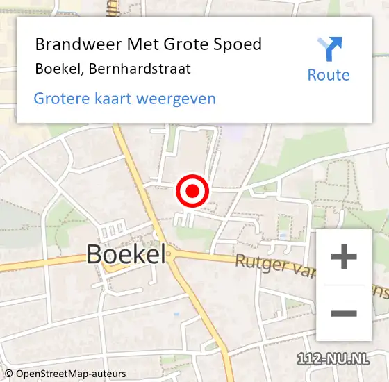 Locatie op kaart van de 112 melding: Brandweer Met Grote Spoed Naar Boekel, Bernhardstraat op 3 oktober 2024 15:24