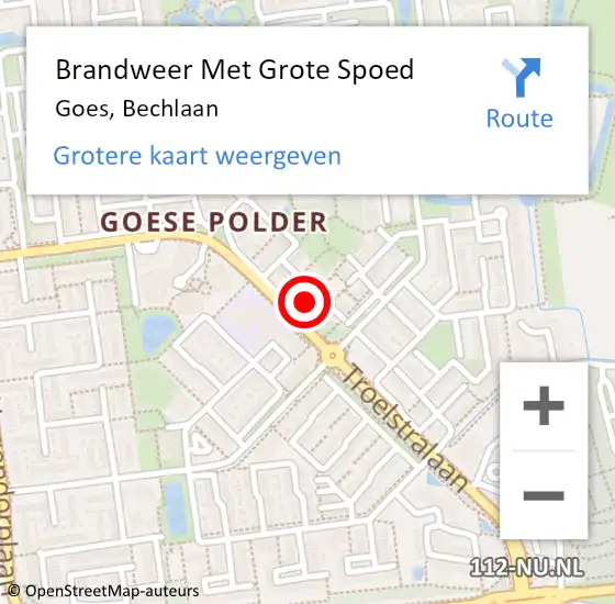 Locatie op kaart van de 112 melding: Brandweer Met Grote Spoed Naar Goes, Bechlaan op 22 oktober 2014 08:10