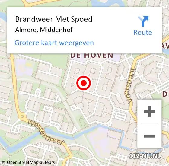 Locatie op kaart van de 112 melding: Brandweer Met Spoed Naar Almere, Middenhof op 3 oktober 2024 15:44