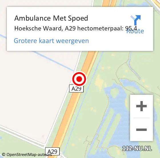 Locatie op kaart van de 112 melding: Ambulance Met Spoed Naar Hoeksche Waard, A29 hectometerpaal: 95,4 op 3 oktober 2024 15:51