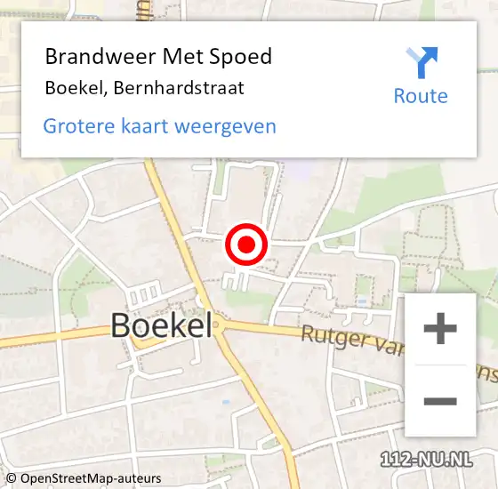 Locatie op kaart van de 112 melding: Brandweer Met Spoed Naar Boekel, Bernhardstraat op 3 oktober 2024 16:09