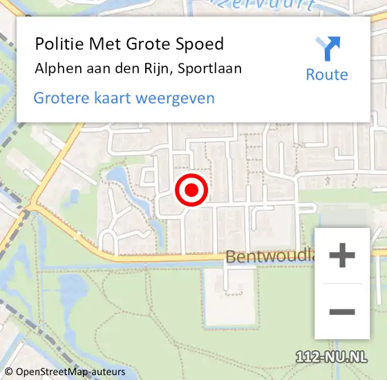 Locatie op kaart van de 112 melding: Politie Met Grote Spoed Naar Alphen aan den Rijn, Sportlaan op 3 oktober 2024 16:11