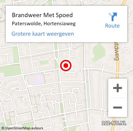 Locatie op kaart van de 112 melding: Brandweer Met Spoed Naar Paterswolde, Hortensiaweg op 3 oktober 2024 16:11