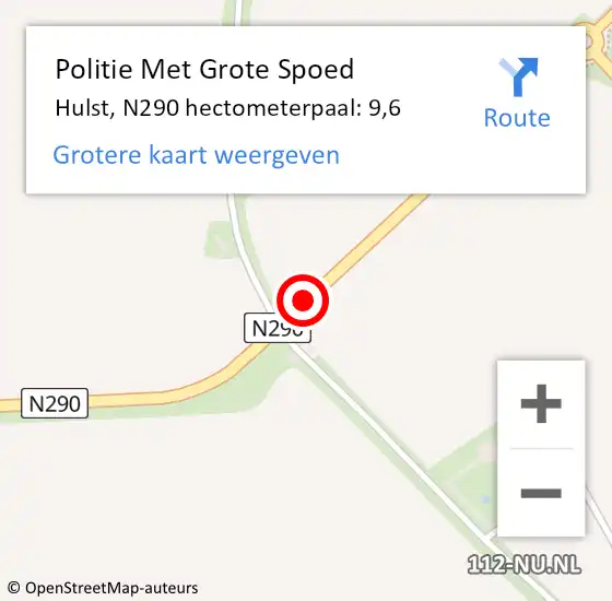 Locatie op kaart van de 112 melding: Politie Met Grote Spoed Naar Hulst, N290 hectometerpaal: 9,6 op 3 oktober 2024 16:20