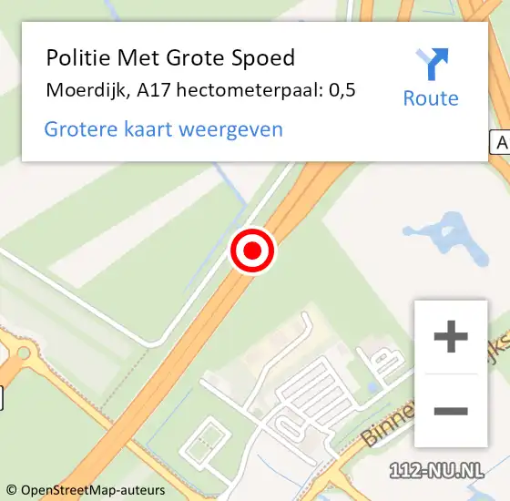 Locatie op kaart van de 112 melding: Politie Met Grote Spoed Naar Moerdijk, A17 hectometerpaal: 0,5 op 3 oktober 2024 16:20