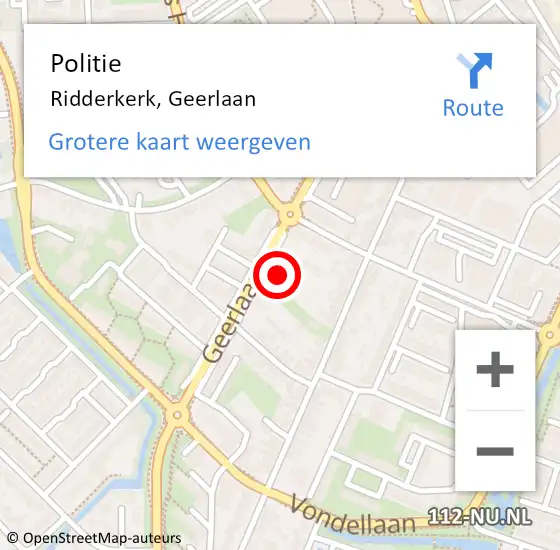 Locatie op kaart van de 112 melding: Politie Ridderkerk, Geerlaan op 3 oktober 2024 16:20