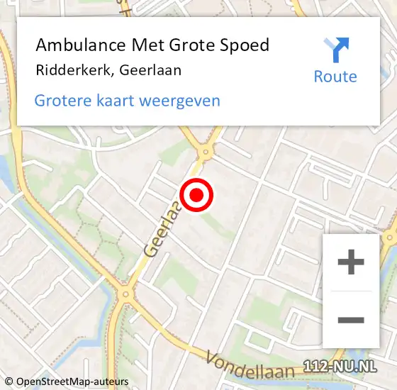 Locatie op kaart van de 112 melding: Ambulance Met Grote Spoed Naar Ridderkerk, Geerlaan op 3 oktober 2024 16:21