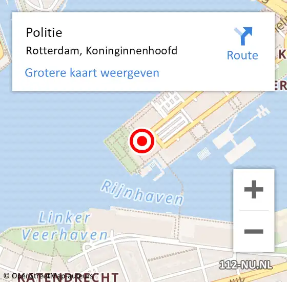 Locatie op kaart van de 112 melding: Politie Rotterdam, Koninginnenhoofd op 3 oktober 2024 16:23