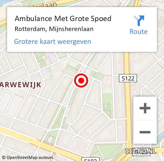 Locatie op kaart van de 112 melding: Ambulance Met Grote Spoed Naar Rotterdam, Mijnsherenlaan op 3 oktober 2024 16:36