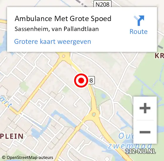 Locatie op kaart van de 112 melding: Ambulance Met Grote Spoed Naar Sassenheim, van Pallandtlaan op 3 oktober 2024 16:39