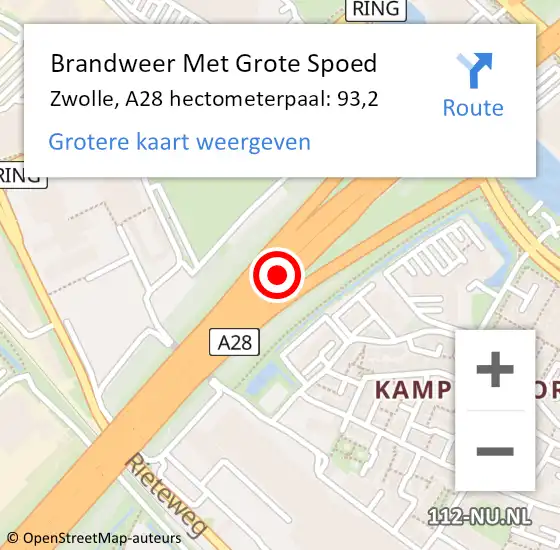 Locatie op kaart van de 112 melding: Brandweer Met Grote Spoed Naar Zwolle, A28 hectometerpaal: 93,2 op 3 oktober 2024 16:53