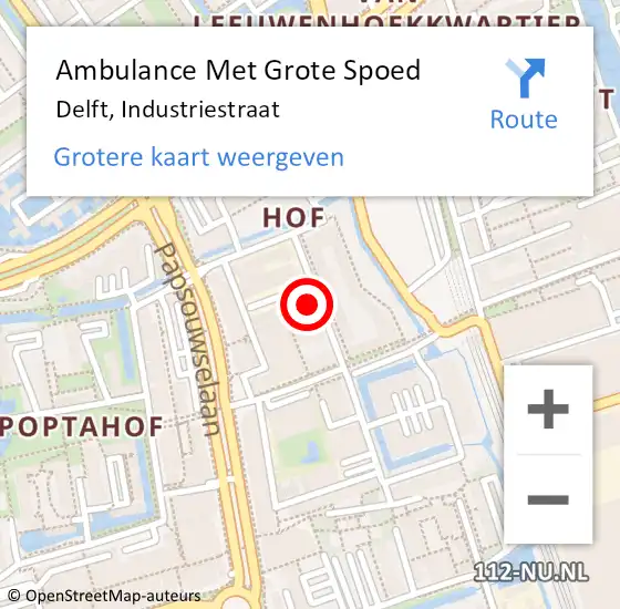 Locatie op kaart van de 112 melding: Ambulance Met Grote Spoed Naar Delft, Industriestraat op 3 oktober 2024 16:54