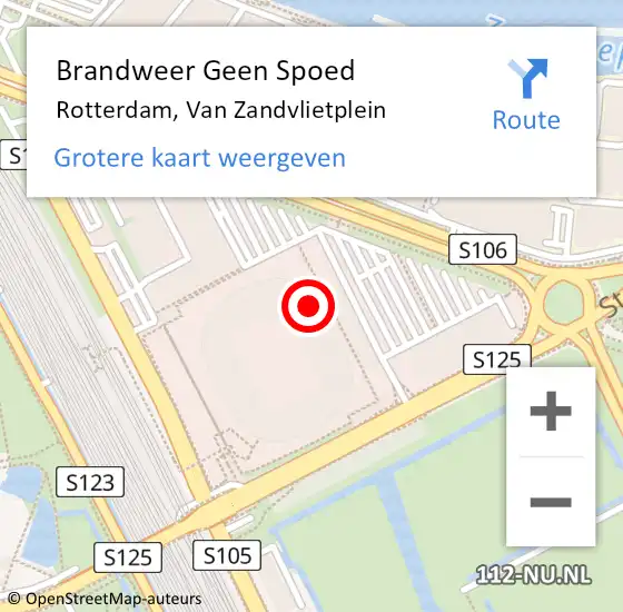 Locatie op kaart van de 112 melding: Brandweer Geen Spoed Naar Rotterdam, Van Zandvlietplein op 3 oktober 2024 16:58