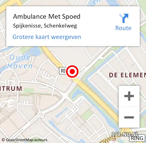 Locatie op kaart van de 112 melding: Ambulance Met Spoed Naar Spijkenisse, Schenkelweg op 3 oktober 2024 17:04