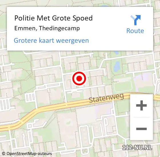 Locatie op kaart van de 112 melding: Politie Met Grote Spoed Naar Emmen, Thedingecamp op 3 oktober 2024 17:35