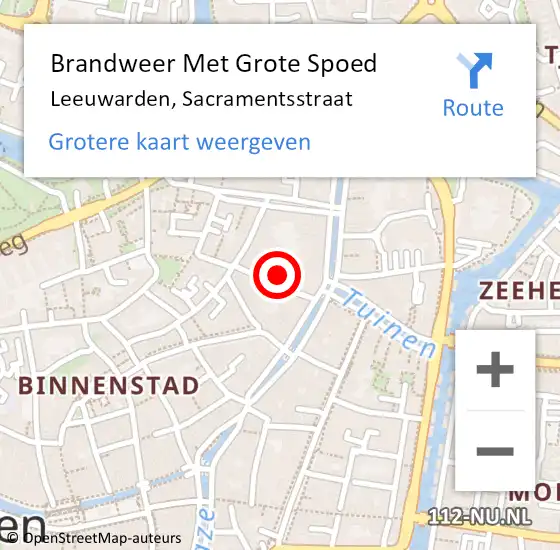 Locatie op kaart van de 112 melding: Brandweer Met Grote Spoed Naar Leeuwarden, Sacramentsstraat op 3 oktober 2024 17:42