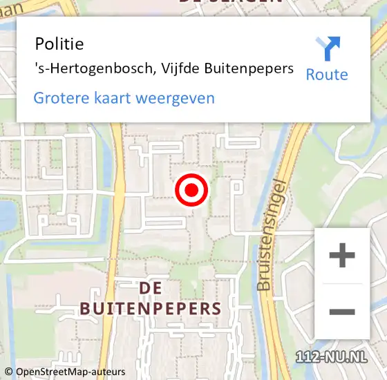 Locatie op kaart van de 112 melding: Politie 's-Hertogenbosch, Vijfde Buitenpepers op 3 oktober 2024 17:43