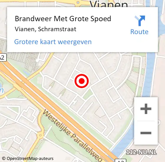 Locatie op kaart van de 112 melding: Brandweer Met Grote Spoed Naar Vianen, Schramstraat op 3 oktober 2024 17:47