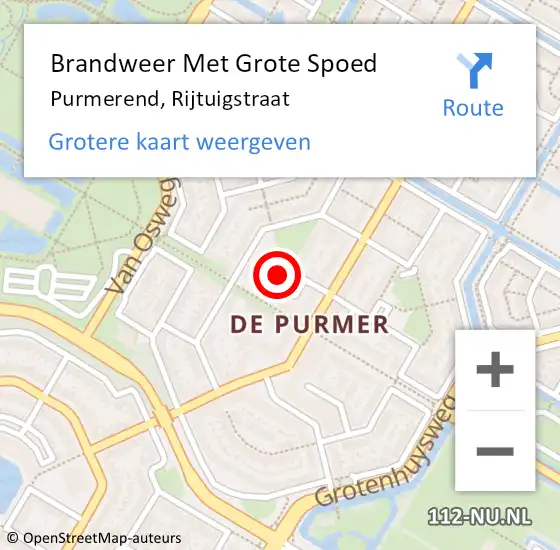 Locatie op kaart van de 112 melding: Brandweer Met Grote Spoed Naar Purmerend, Rijtuigstraat op 3 oktober 2024 17:48