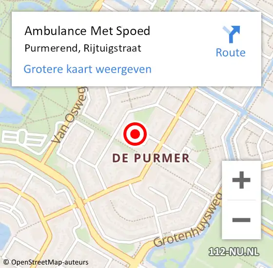 Locatie op kaart van de 112 melding: Ambulance Met Spoed Naar Purmerend, Rijtuigstraat op 3 oktober 2024 17:58