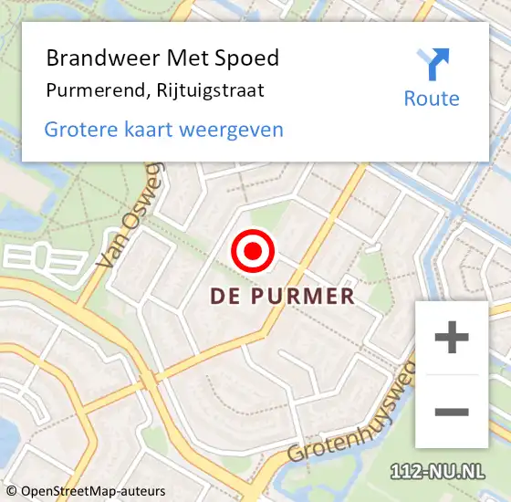 Locatie op kaart van de 112 melding: Brandweer Met Spoed Naar Purmerend, Rijtuigstraat op 3 oktober 2024 18:01