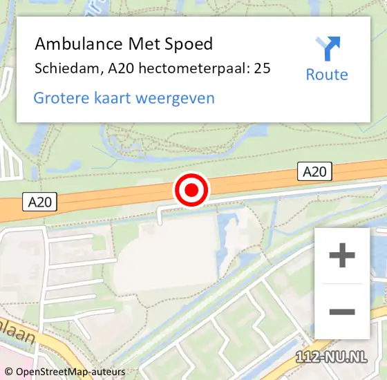 Locatie op kaart van de 112 melding: Ambulance Met Spoed Naar Schiedam, A20 hectometerpaal: 25 op 3 oktober 2024 18:19