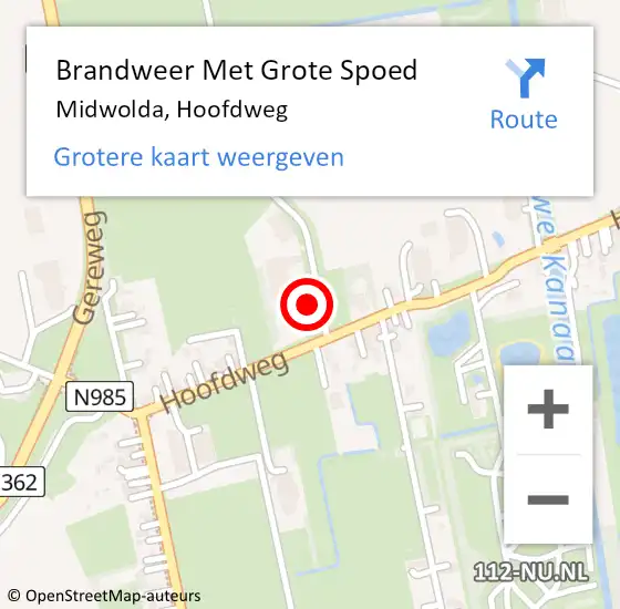 Locatie op kaart van de 112 melding: Brandweer Met Grote Spoed Naar Midwolda, Hoofdweg op 3 oktober 2024 18:21