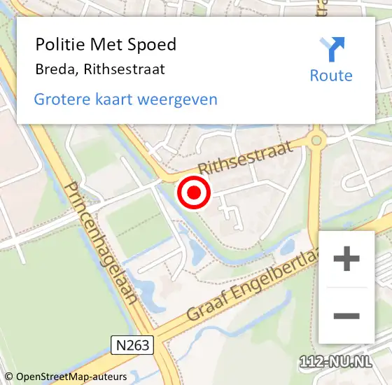 Locatie op kaart van de 112 melding: Politie Met Spoed Naar Breda, Rithsestraat op 3 oktober 2024 18:29