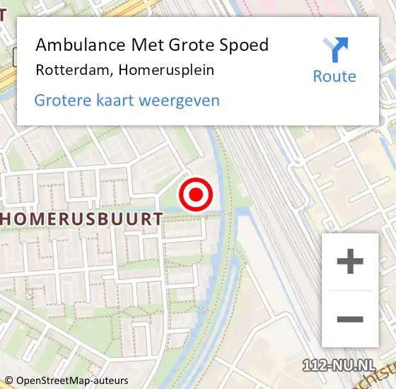 Locatie op kaart van de 112 melding: Ambulance Met Grote Spoed Naar Rotterdam, Homerusplein op 3 oktober 2024 18:33