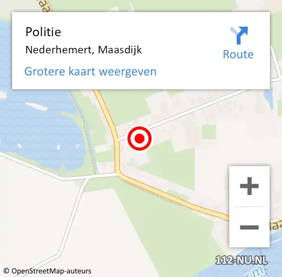 Locatie op kaart van de 112 melding: Politie Nederhemert, Maasdijk op 3 oktober 2024 18:35