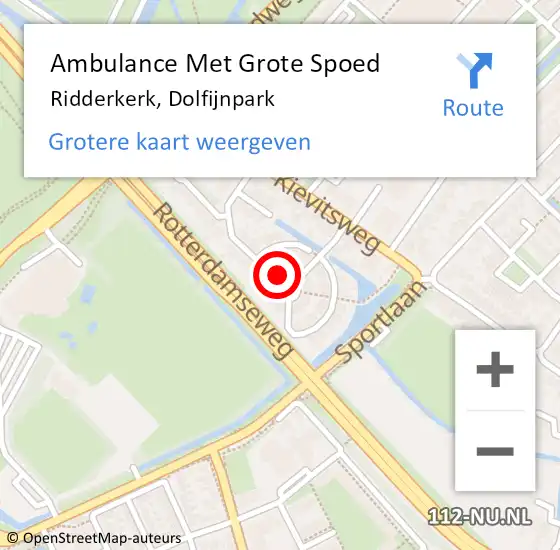 Locatie op kaart van de 112 melding: Ambulance Met Grote Spoed Naar Ridderkerk, Dolfijnpark op 3 oktober 2024 18:50