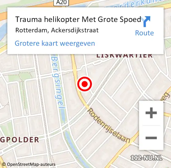 Locatie op kaart van de 112 melding: Trauma helikopter Met Grote Spoed Naar Rotterdam, Ackersdijkstraat op 3 oktober 2024 19:01