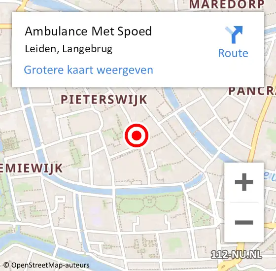 Locatie op kaart van de 112 melding: Ambulance Met Spoed Naar Leiden, Langebrug op 3 oktober 2024 19:04