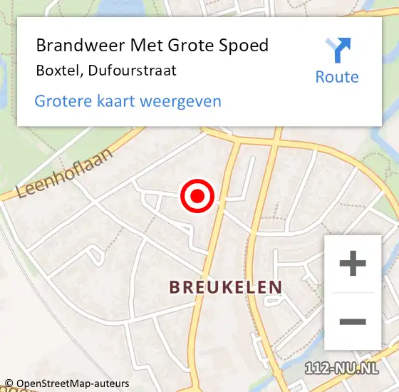 Locatie op kaart van de 112 melding: Brandweer Met Grote Spoed Naar Boxtel, Dufourstraat op 3 oktober 2024 19:46