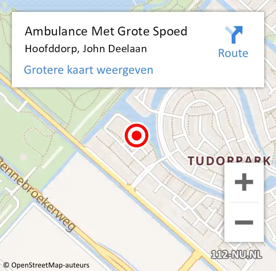 Locatie op kaart van de 112 melding: Ambulance Met Grote Spoed Naar Hoofddorp, John Deelaan op 3 oktober 2024 20:05