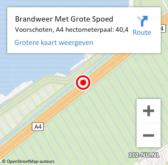 Locatie op kaart van de 112 melding: Brandweer Met Grote Spoed Naar Voorschoten, A4 hectometerpaal: 40,4 op 3 oktober 2024 20:31