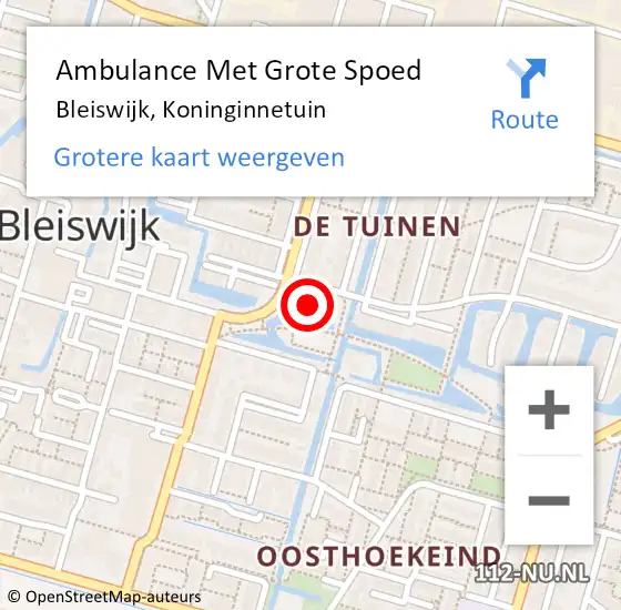 Locatie op kaart van de 112 melding: Ambulance Met Grote Spoed Naar Bleiswijk, Koninginnetuin op 3 oktober 2024 20:46