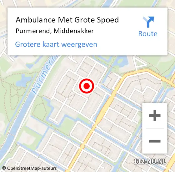 Locatie op kaart van de 112 melding: Ambulance Met Grote Spoed Naar Purmerend, Middenakker op 3 oktober 2024 21:27