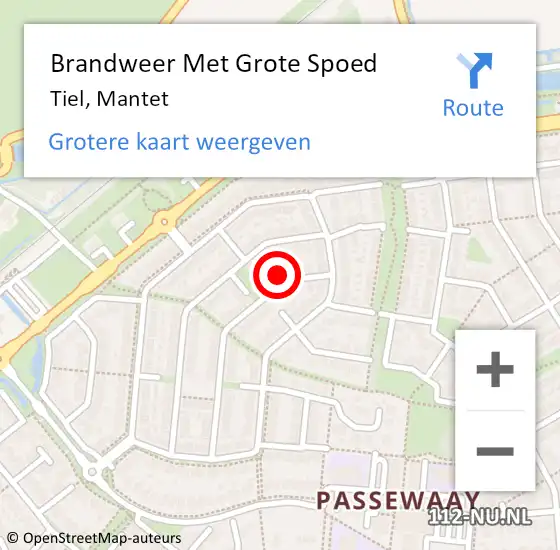 Locatie op kaart van de 112 melding: Brandweer Met Grote Spoed Naar Tiel, Mantet op 3 oktober 2024 21:39