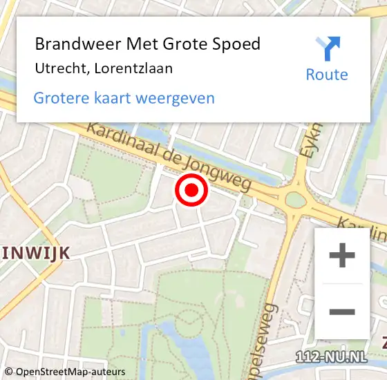 Locatie op kaart van de 112 melding: Brandweer Met Grote Spoed Naar Utrecht, Lorentzlaan op 3 oktober 2024 21:50