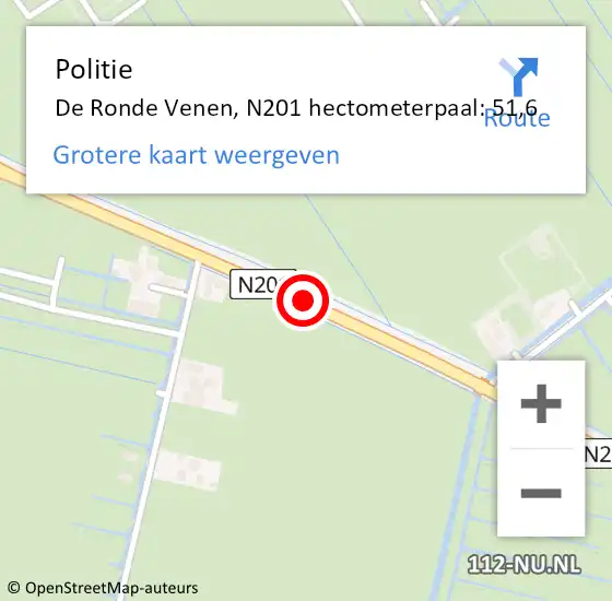 Locatie op kaart van de 112 melding: Politie De Ronde Venen, N201 hectometerpaal: 51,6 op 3 oktober 2024 21:57