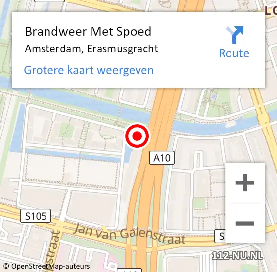 Locatie op kaart van de 112 melding: Brandweer Met Spoed Naar Amsterdam, Erasmusgracht op 3 oktober 2024 21:59