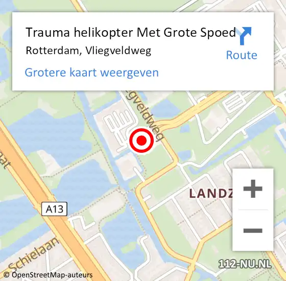 Locatie op kaart van de 112 melding: Trauma helikopter Met Grote Spoed Naar Rotterdam, Vliegveldweg op 3 oktober 2024 22:06