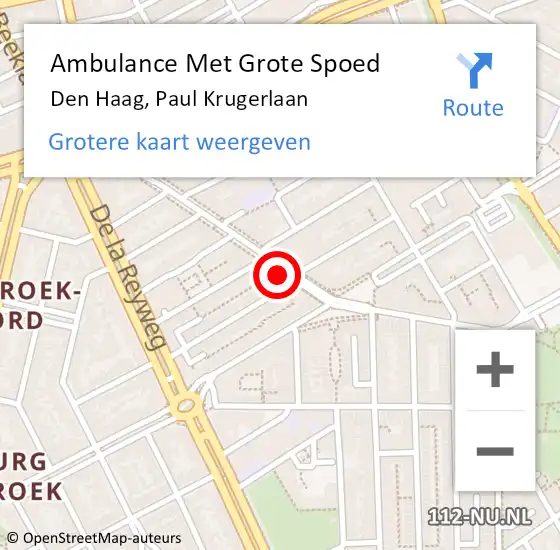 Locatie op kaart van de 112 melding: Ambulance Met Grote Spoed Naar Den Haag, Paul Krugerlaan op 3 oktober 2024 22:10